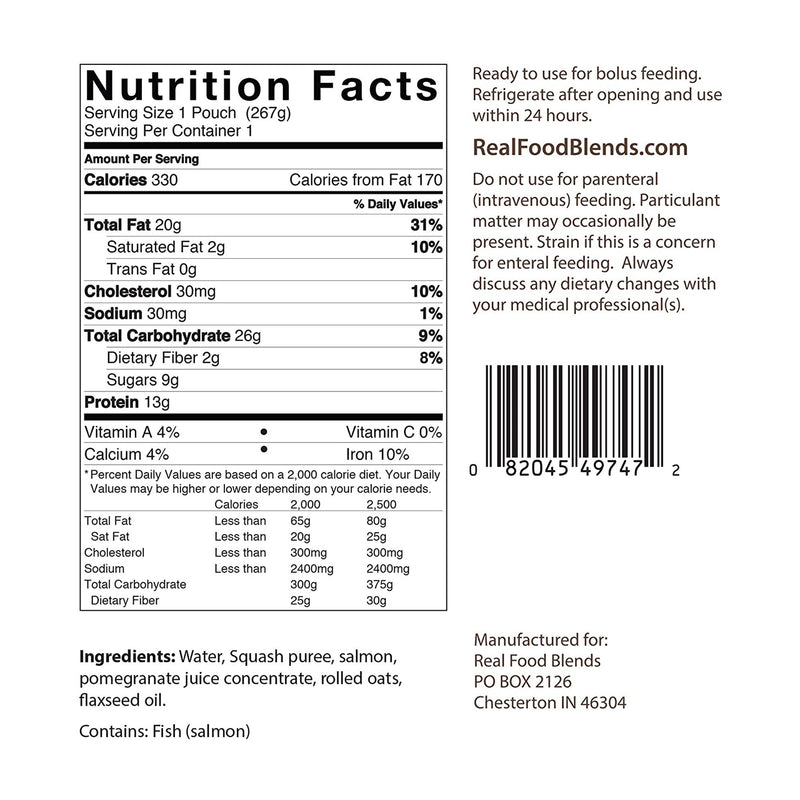 Real Food Blends™ Salmon, Oats & Squash Tube Feeding Formula, 9.4 oz. Ready to Use Pouch