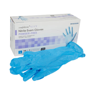 McKesson Confiderm® 6.5CX Extended Cuff Nitrile Extended Cuff Length Exam Glove, Large, Blue
