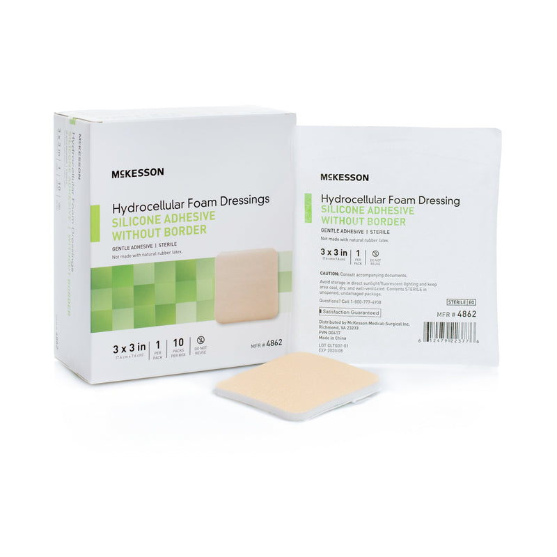 McKesson Silicone Gel Adhesive without Border Silicone Foam Dressing, 3 x 3 Inch