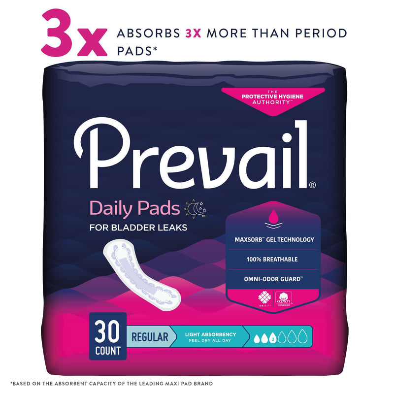 Prevail® Daily Pads Light Absorbency Bladder Control Pad, 9¼ Inch