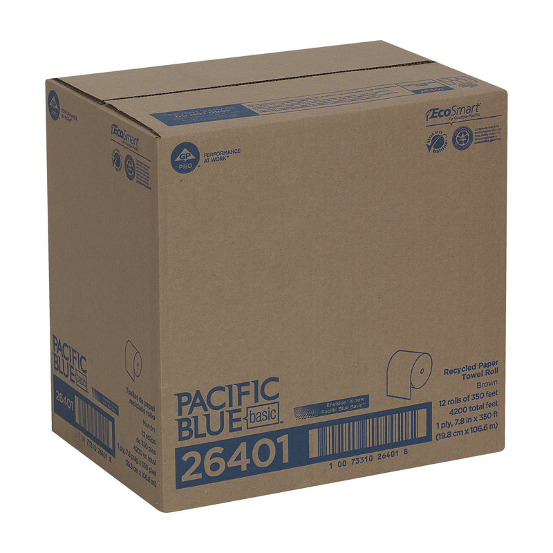 Pacific Blue Basic™ Brown Paper Towel, 7-7/8 Inch x 350 Foot, 12 Rolls per Case