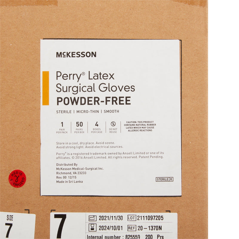 McKesson Perry® Latex Standard Cuff Length Surgical Glove, Size 7, Brown