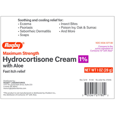 Rugby Hydrocortisone Itch Relief Cream, 1-ounce Tube