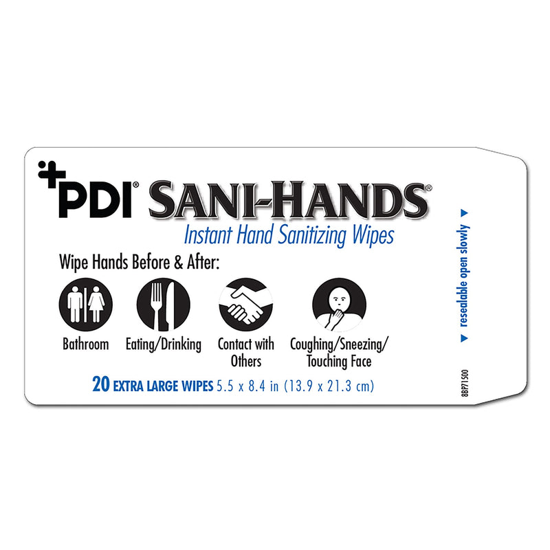 Sani-Hands Hand Sanitizing Wipes, Ethyl Alcohol, Scented, 5½ x 8.4 Inch Soft Pack