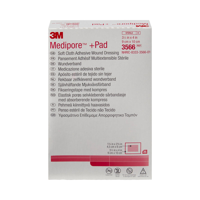 3M™ Medipore™ +Pad Soft Cloth Dressings, 3½ x 4 Inch