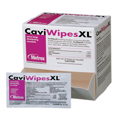 Metrex CaviWipes Surface Disinfectant Alcohol-Based Wipes, Non-Sterile, Disposable, Alcohol Scent, Individual Packet, 10 X 12 Inch