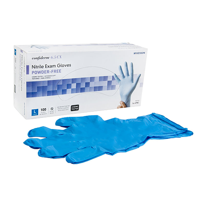 McKesson Confiderm® 6.5CX Extended Cuff Nitrile Extended Cuff Length Exam Glove, Large, Blue