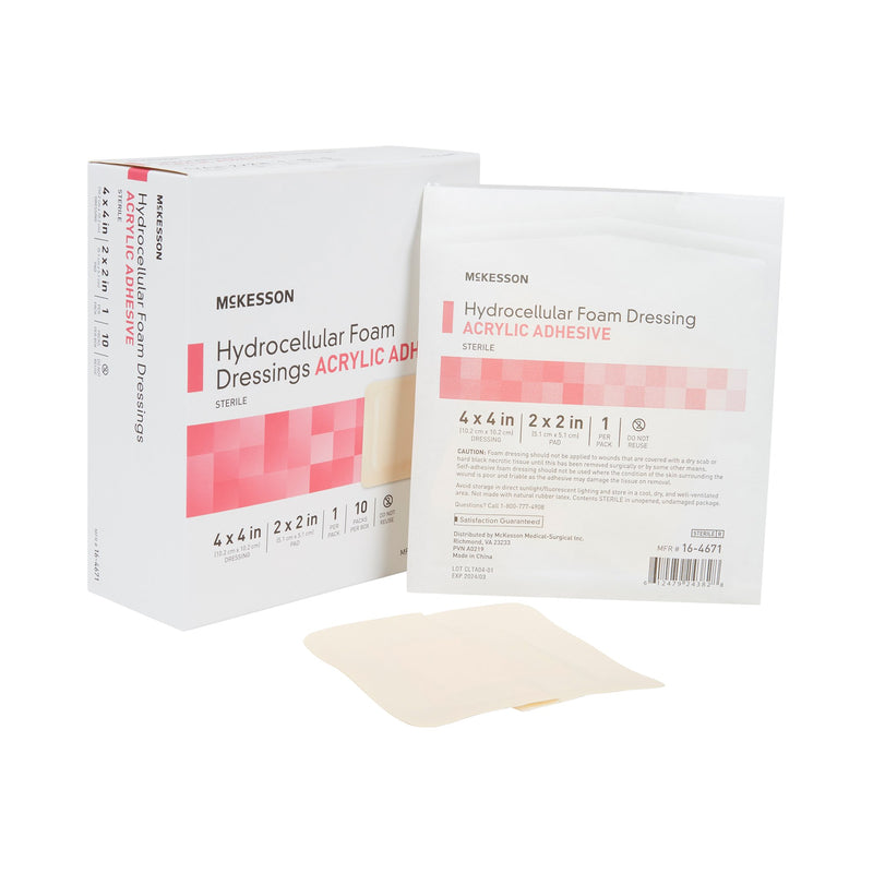 McKesson Acrylic Adhesive with Border Foam Dressing, 4 x 4 Inch