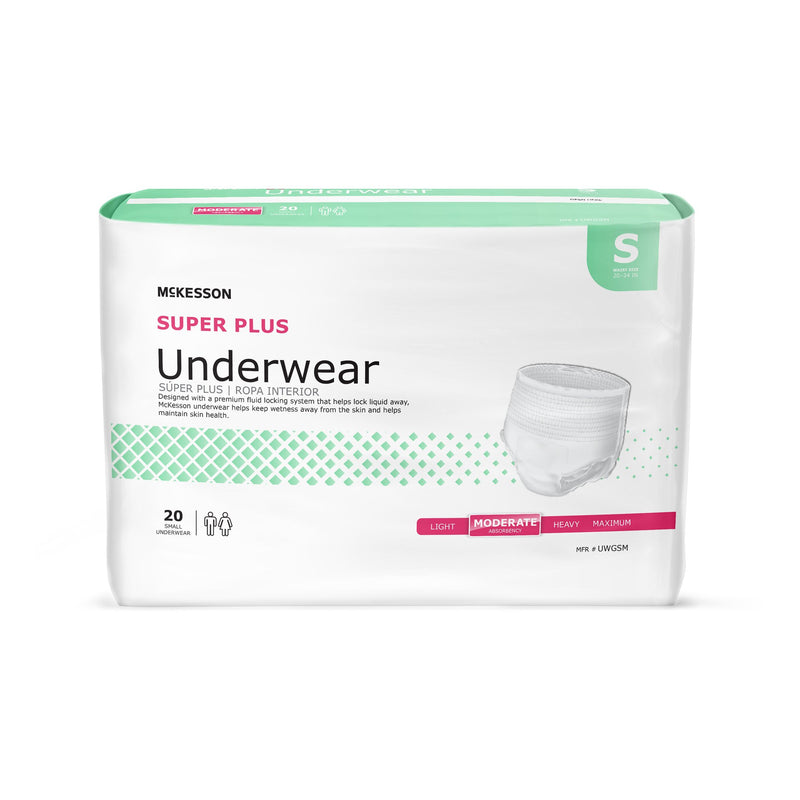 McKesson Super Plus Underwear, Adult Unisex, Small, Disposable, Latex-Free, White