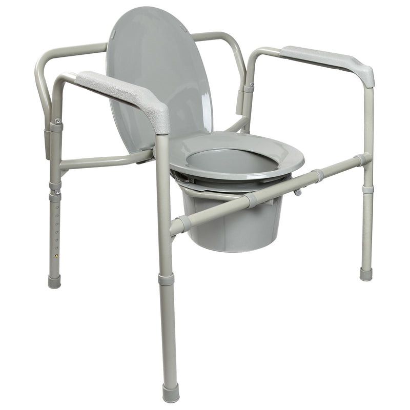 McKesson Fixed Arm Steel Folding Commode Chair, 15½ – 22 Inch