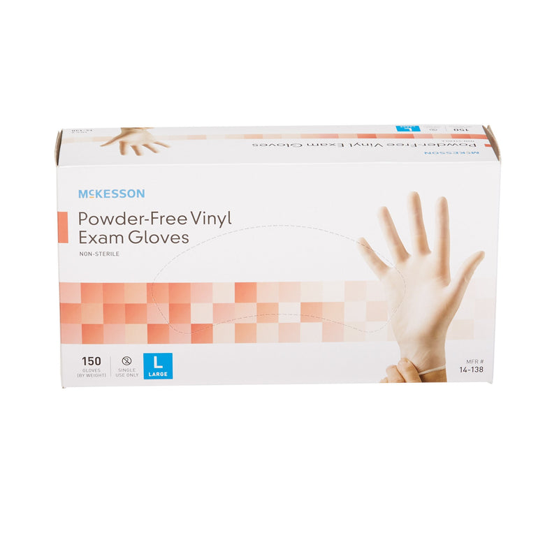 McKesson Non-Sterile, Powder-Free Vinyl Exam Gloves, Standard Cuff Length, Smooth Clear, Large
