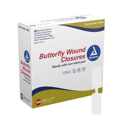 dynarex® Butterfly Wound Closure Strip, ½ by 2¾ Inches