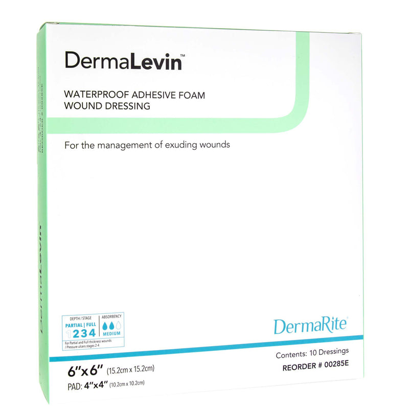 DermaLevin® Adhesive with Border Foam Dressing, 6 x 6 Inch