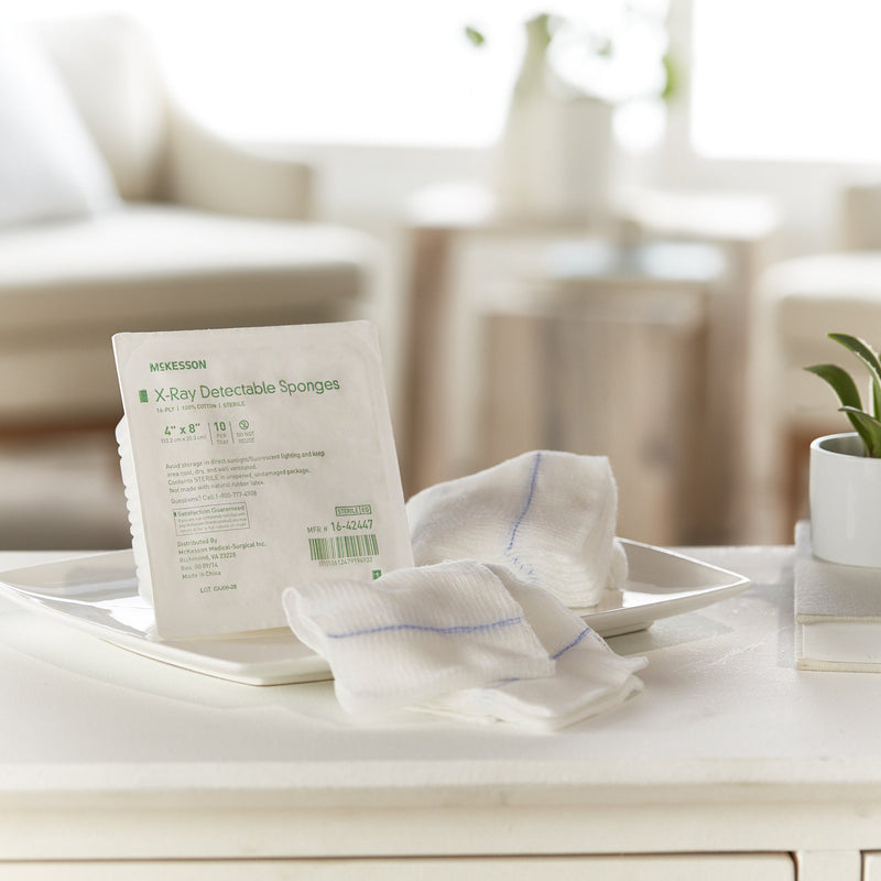 McKesson Sterile X-ray Detectable Gauze Sponge, 4 x 8 Inch