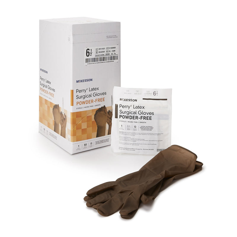 McKesson Perry® Latex Standard Cuff Length Surgical Glove, Size 6½, Brown