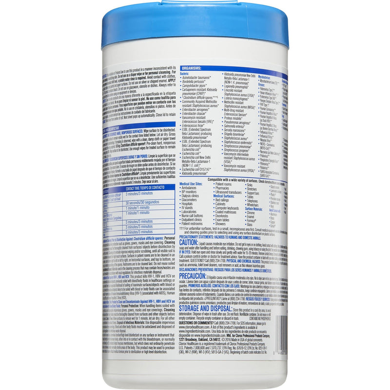 Clorox Healthcare Surface Disinfectant Cleaner, Chlorine Scent, Nonsterile, 6.75 X 9 Inch, Canister