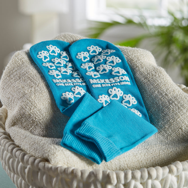 McKesson Paw Prints Slipper Socks, Aqua, One Size Fits Most