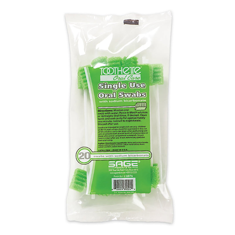 Toothette Plus Oral Swabsticks Foam Tip, Green, 6 Inch, Individually Wrapped, Nonsterile