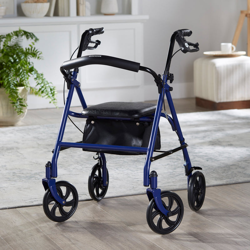 McKesson Folding Steel 4-Wheel Rollator, Blue