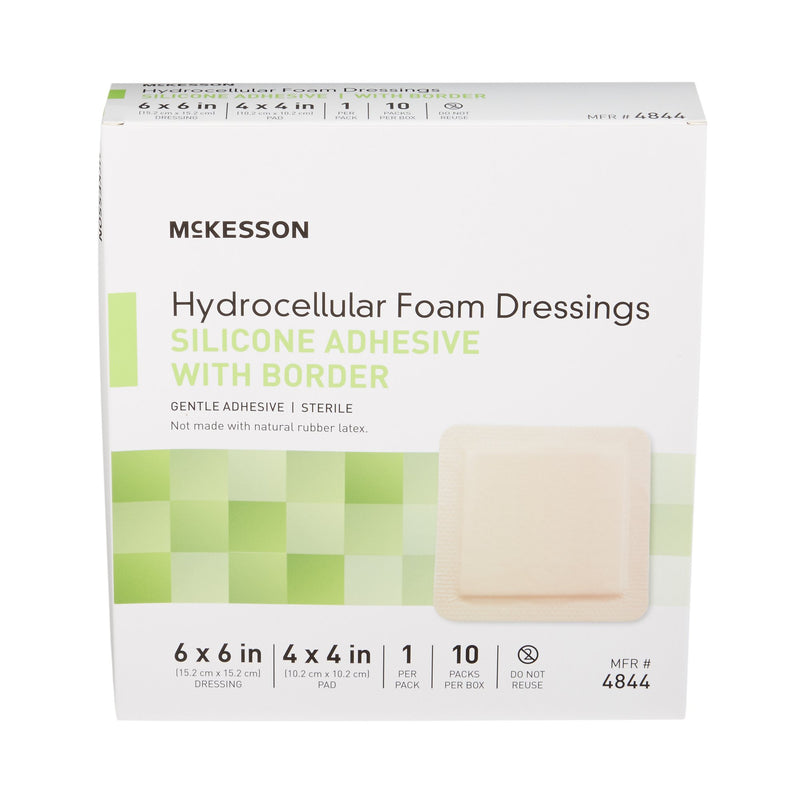 McKesson Silicone Adhesive with Border Silicone Foam Dressing, 6 x 6 Inch