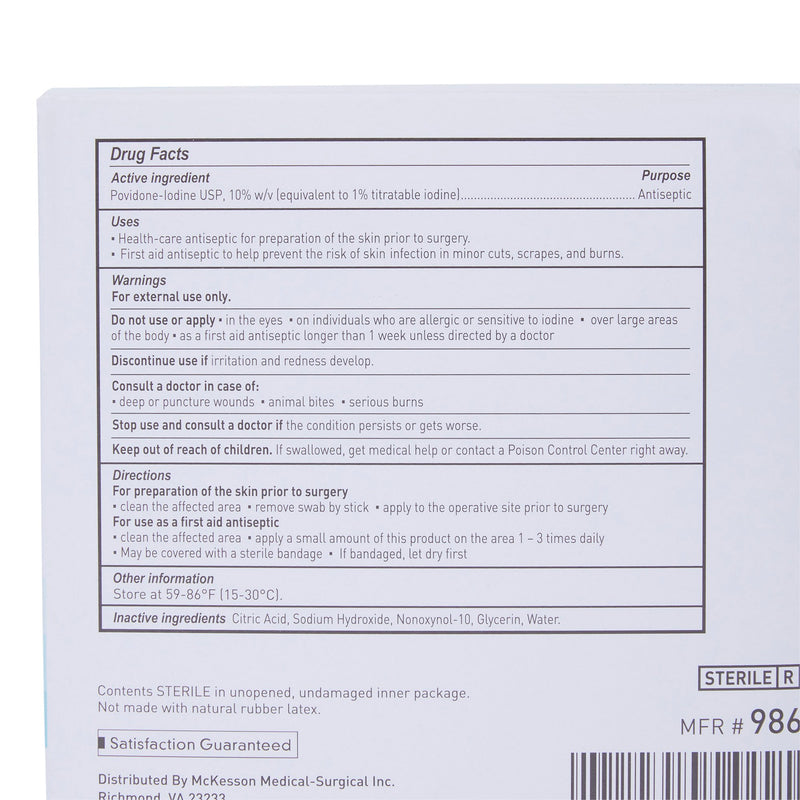 McKesson Impregnated Swabstick, 10% Strength, Povidone Iodine, Individual Packet