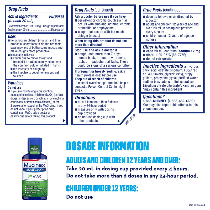 Mucinex® Fast-Max™ DM Max Guaifenesin / Dextromethorphan Cold and Cough Relief