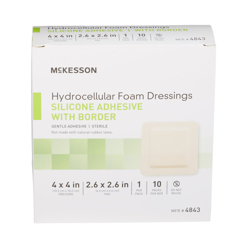 McKesson Silicone Adhesive with Border Silicone Foam Dressing, 4 x 4 Inch