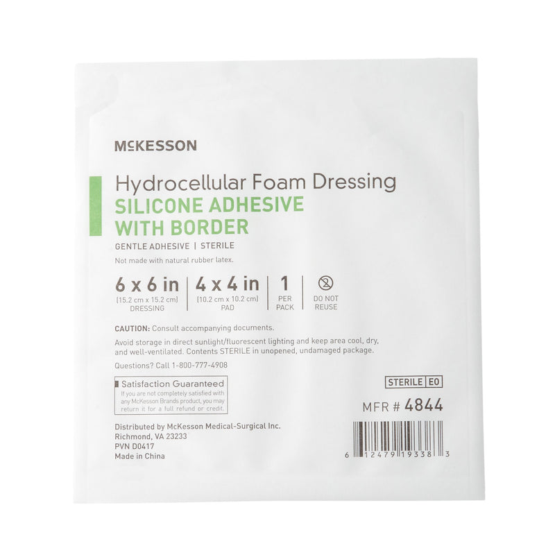 McKesson Silicone Adhesive with Border Silicone Foam Dressing, 6 x 6 Inch