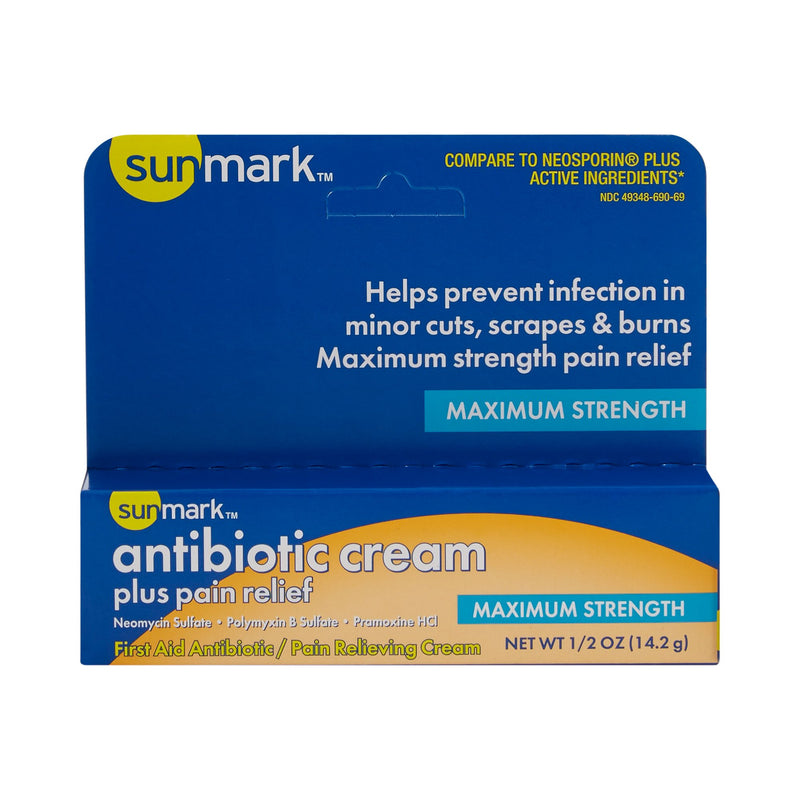 sunmark® Neomycin Sulfate / Polymyxin B Sulfate / Pramoxine First Aid Antibiotic with Pain Relief, 0.5 oz. Tube