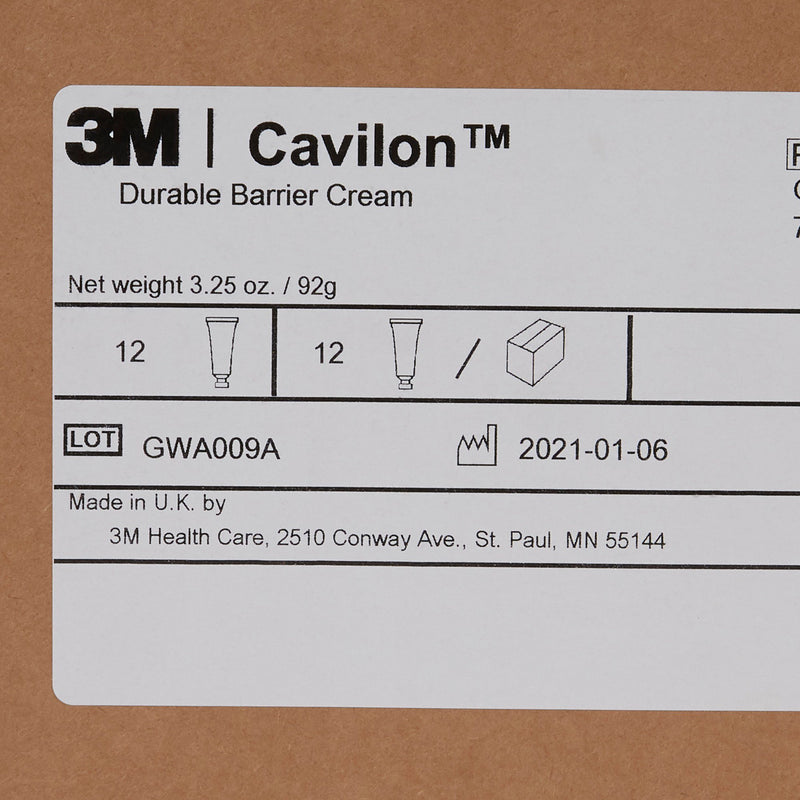 3M Cavilon Barrier Cream, 3.25 oz Tube, Unscented, Hypoallergenic