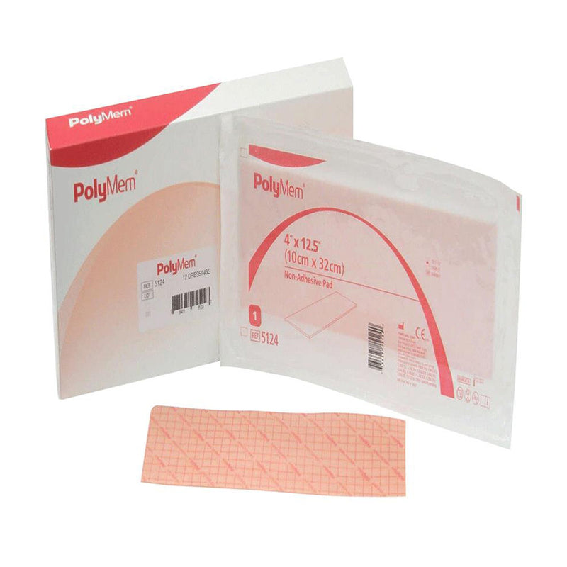 PolyMem® Non-Adhesive without Border Foam Dressing, 4 x 12½ Inch