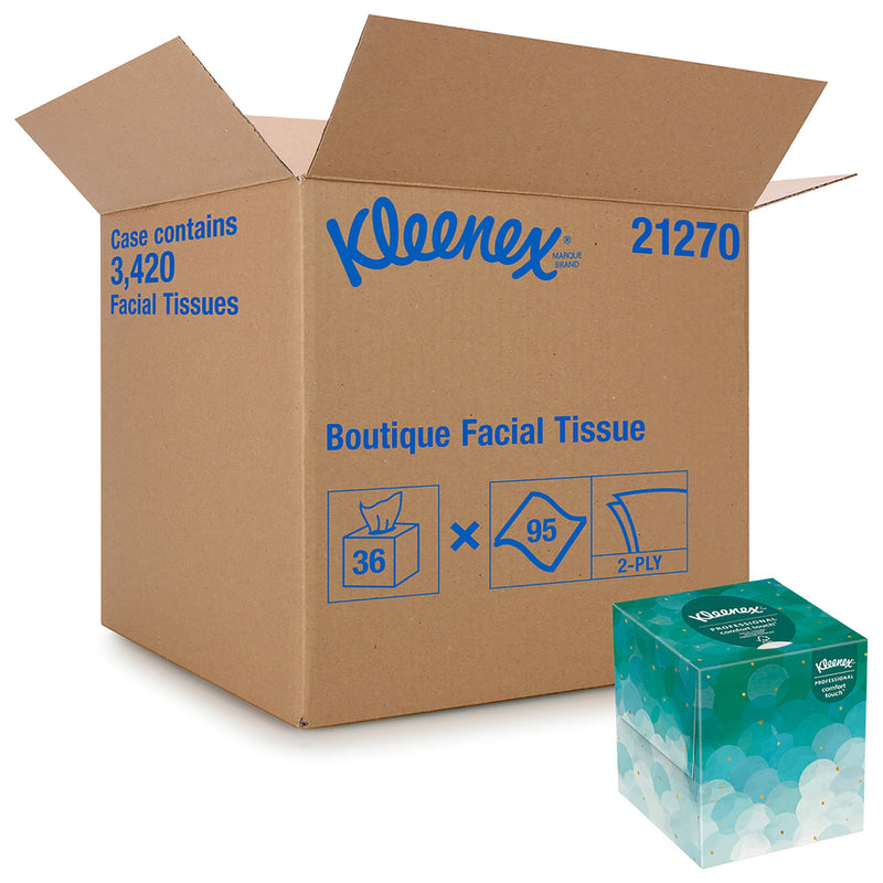 Kleenex Facial Tissue, 2-Ply, Cube Container, Boutique White, 8-2/5" X 8-2/5"