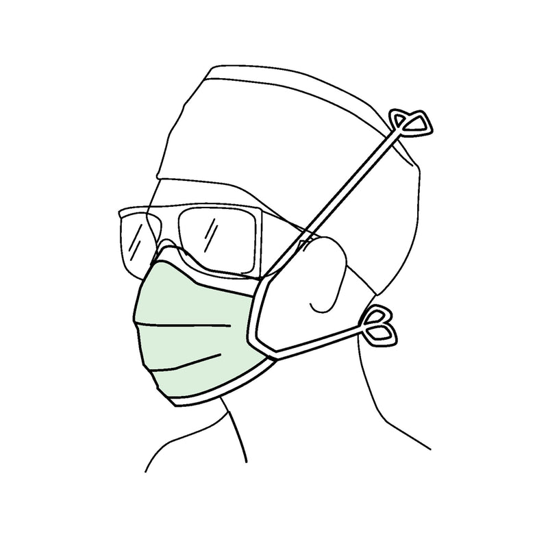 Halyard Surgical Mask, Anti-Fog Adhesive Film, Tie Closure, Pleated, One Size Fits Most, Green