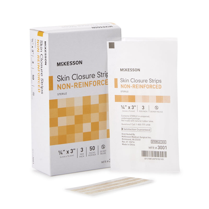 McKesson Non-Reinforced Skin Closure Strip, 1/4 x 3 Inch