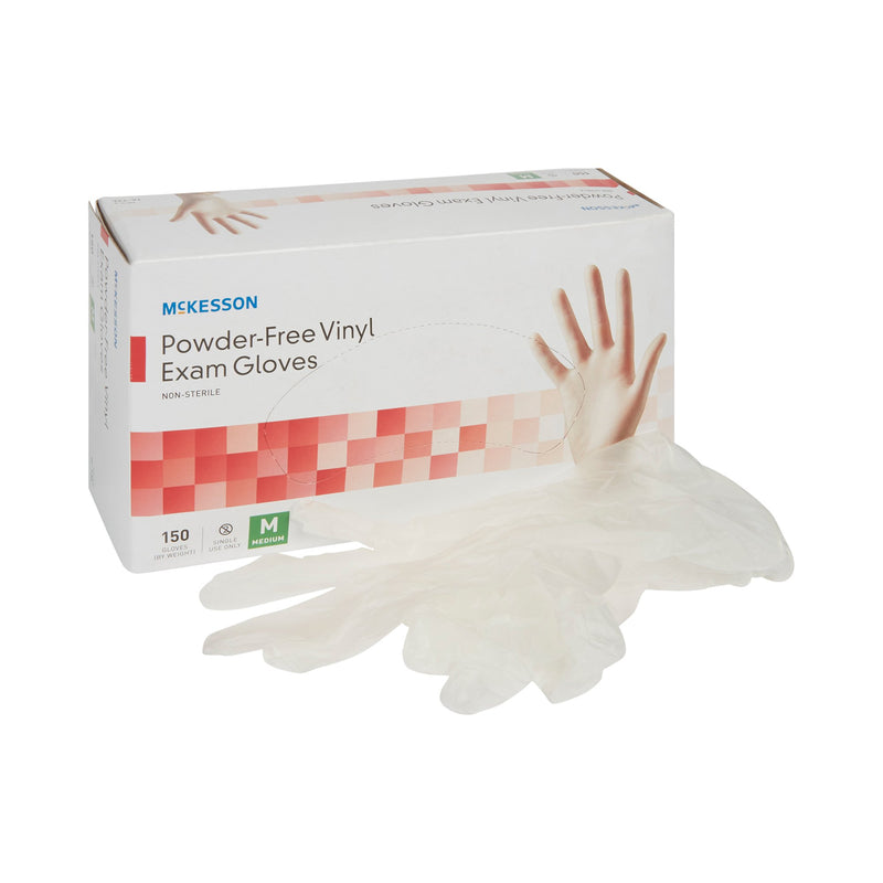 McKesson Non-Sterile, Powder-Free Vinyl Exam Gloves, Medium, Standard Cuff Length, Smooth Clear