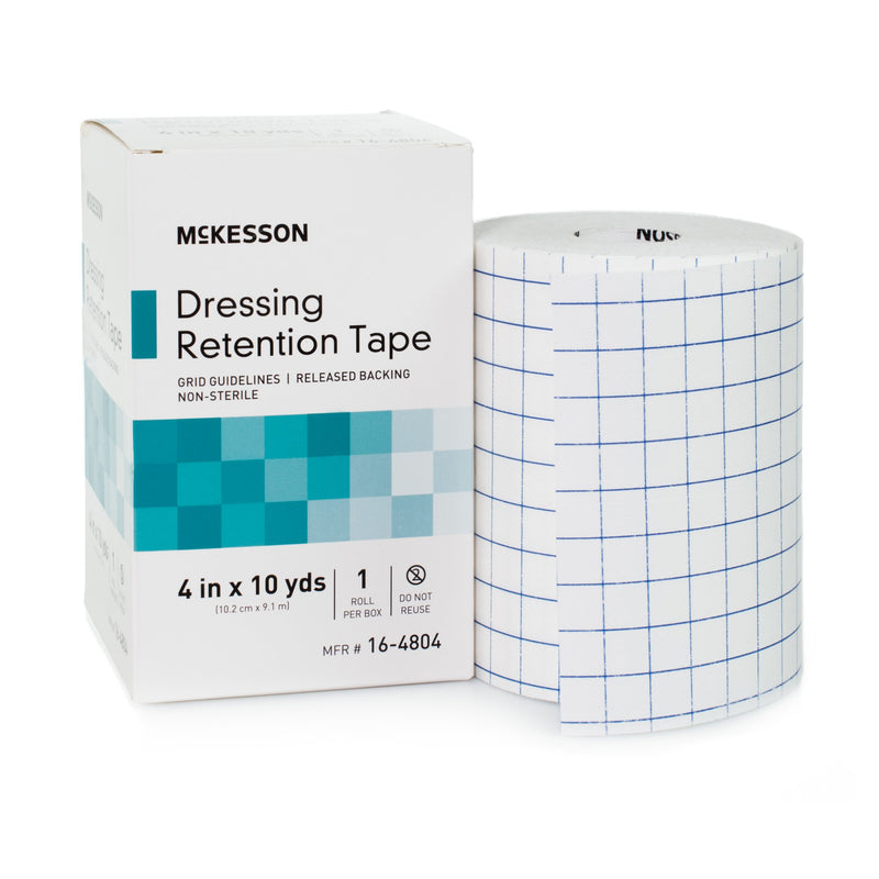 McKesson Nonwoven Fabric / Printed Release Paper Dressing Retention Tape, 4 Inch x 10 Yard, White