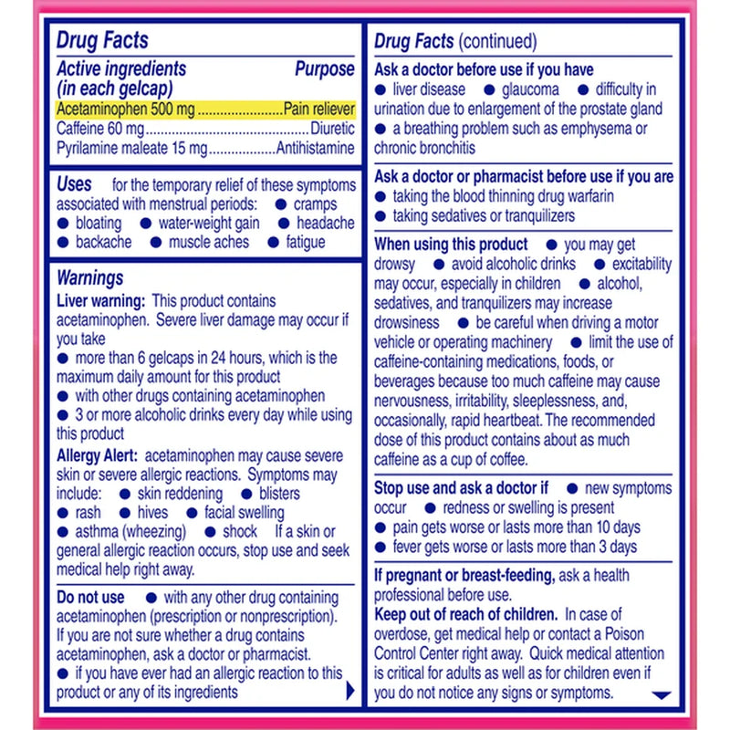 Midol® Complete Acetaminophen / Caffeine / Pyrilamine Maleate Cramp Relief 783600 BX