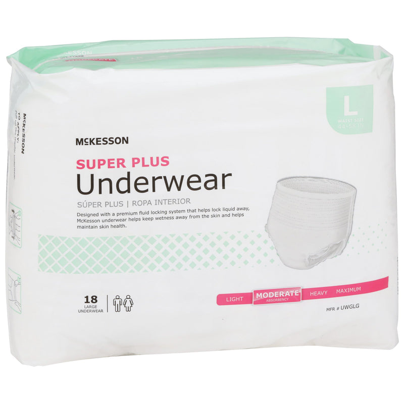 McKesson Super Plus Underwear, Adult Unisex, Large, Disposable, Latex-Free