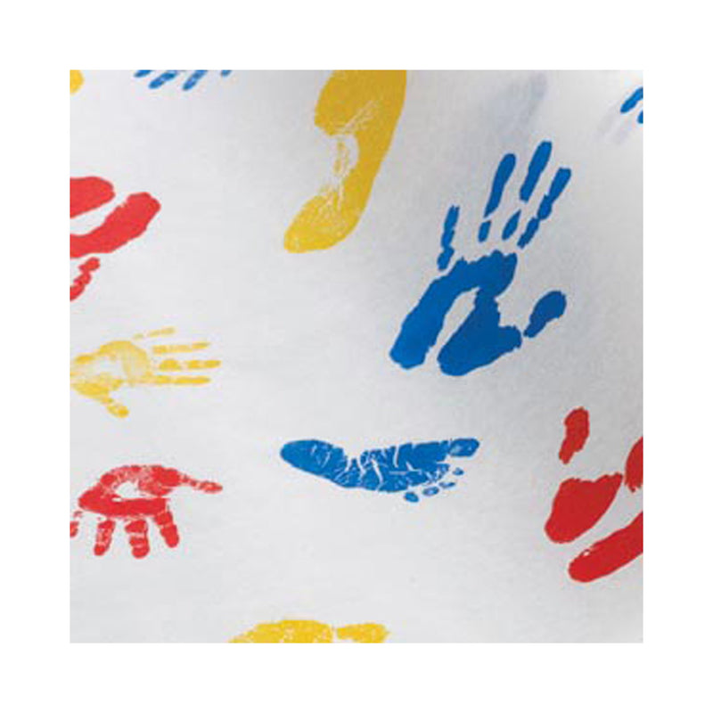 Tiny Tracks™ Crepe Table Paper, 21 Inch x 125 Foot, White with Multicolor Print