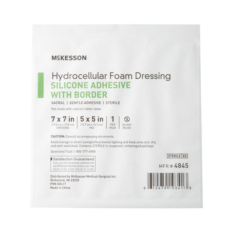 McKesson Silicone Adhesive with Border Silicone Foam Dressing, 7 x 7 Inch Sacral