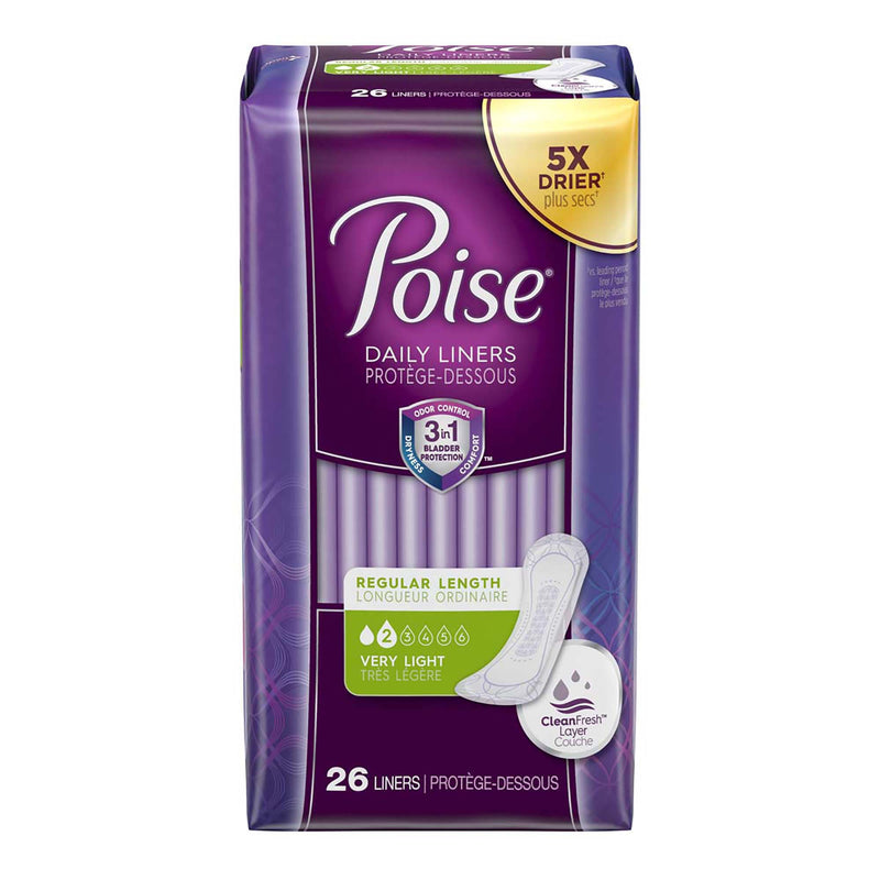 Poise Bladder Control Pads, Light Absorbency, Regular Length, 7.5", Adult, Female, Disposable