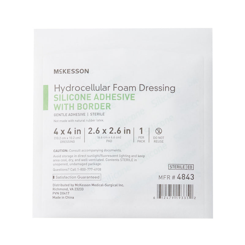 McKesson Silicone Adhesive with Border Silicone Foam Dressing, 4 x 4 Inch
