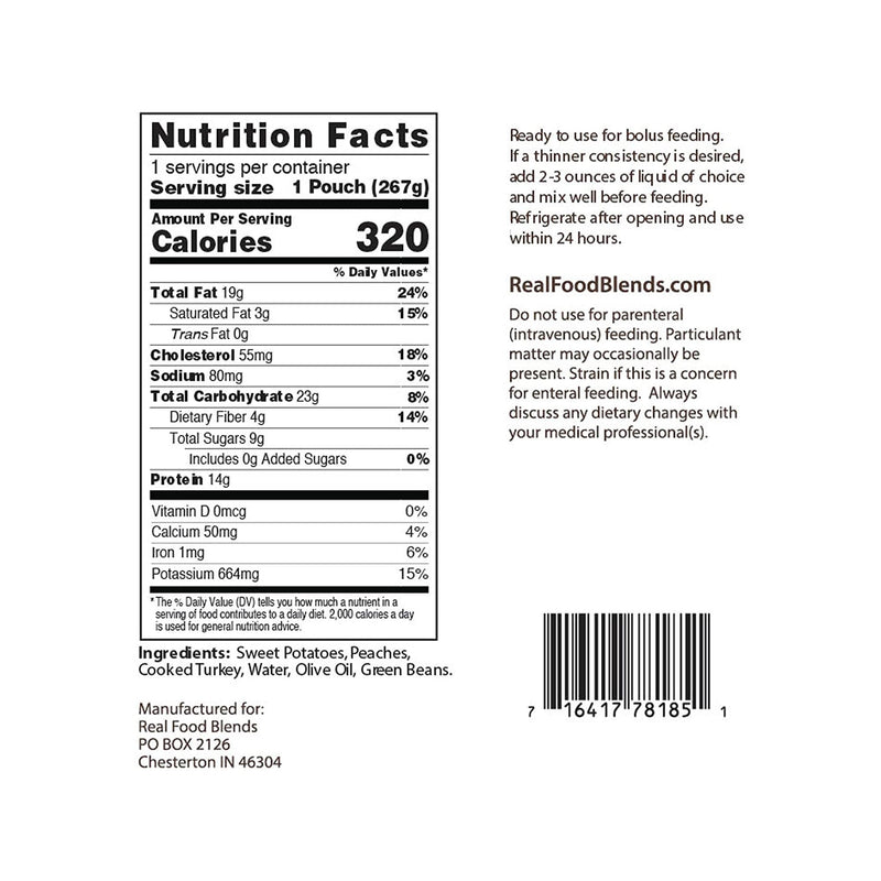 Real Food Blends™ Turkey, Sweet Potatoes & Peaches Ready to Use Tube Feeding Formula, 9.4 oz. Pouch