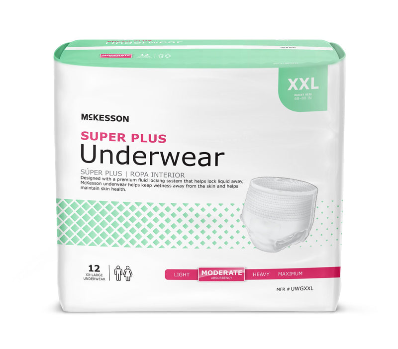 McKesson Super Plus Underwear, Adult Unisex, 2X-Large, Disposable, Latex-Free