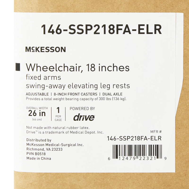 McKesson Wheelchair, 18 Inch Seat Width