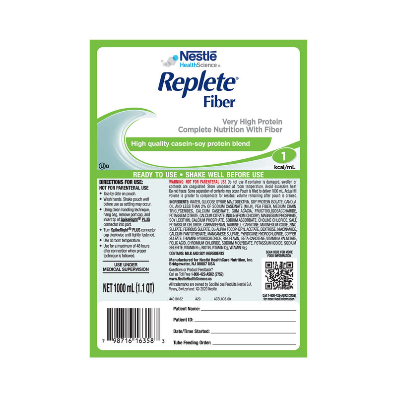 Replete® Fiber Ready to Hang Tube Feeding Formula, 33.8 oz. Bag