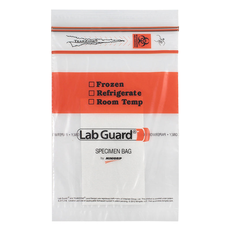Lab Guard® Double Zipper Specimen Transport Bag with Document Pouch and Absorbent Pad, 6 x 9 Inch