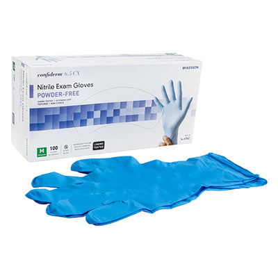 McKesson Confiderm® 6.5CX Extended Cuff Nitrile Extended Cuff Length Exam Glove, Medium, Blue