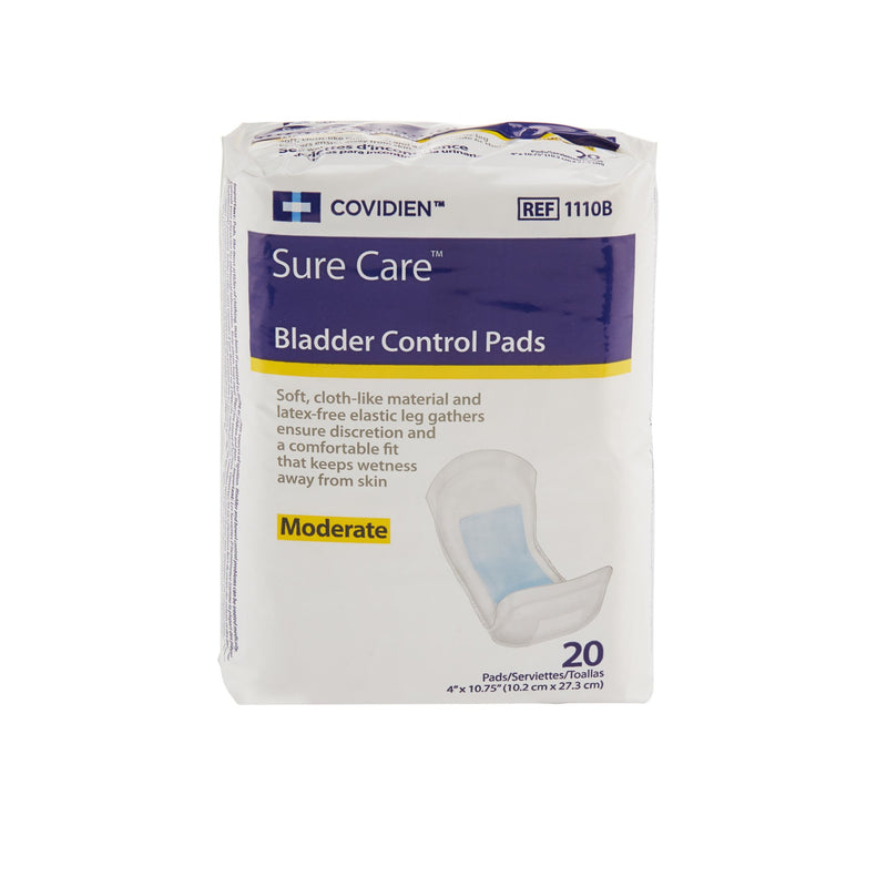 Sure Care Bladder Control Pads, Moderate Absorbency, White, Adult, Unisex, Disposable, 4 X 10-3/4 Inch