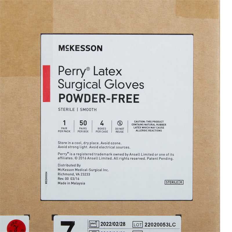 McKesson Perry® Performance Plus Latex Standard Cuff Length Surgical Glove, Size 7, Cream